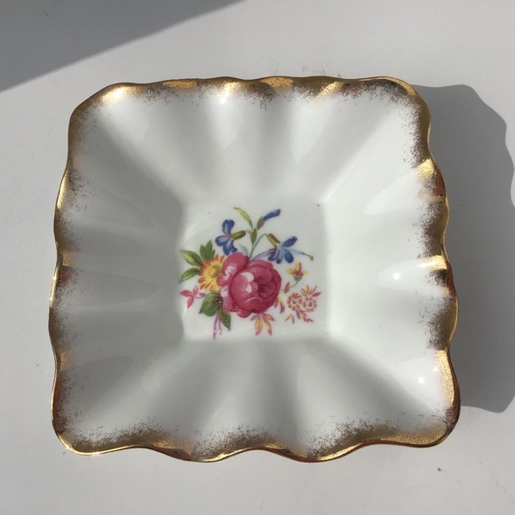 Royal Stuart Spencer Stevenson Square Bone China Candy Dish Floral Gold Trim - Picture 1 of 6